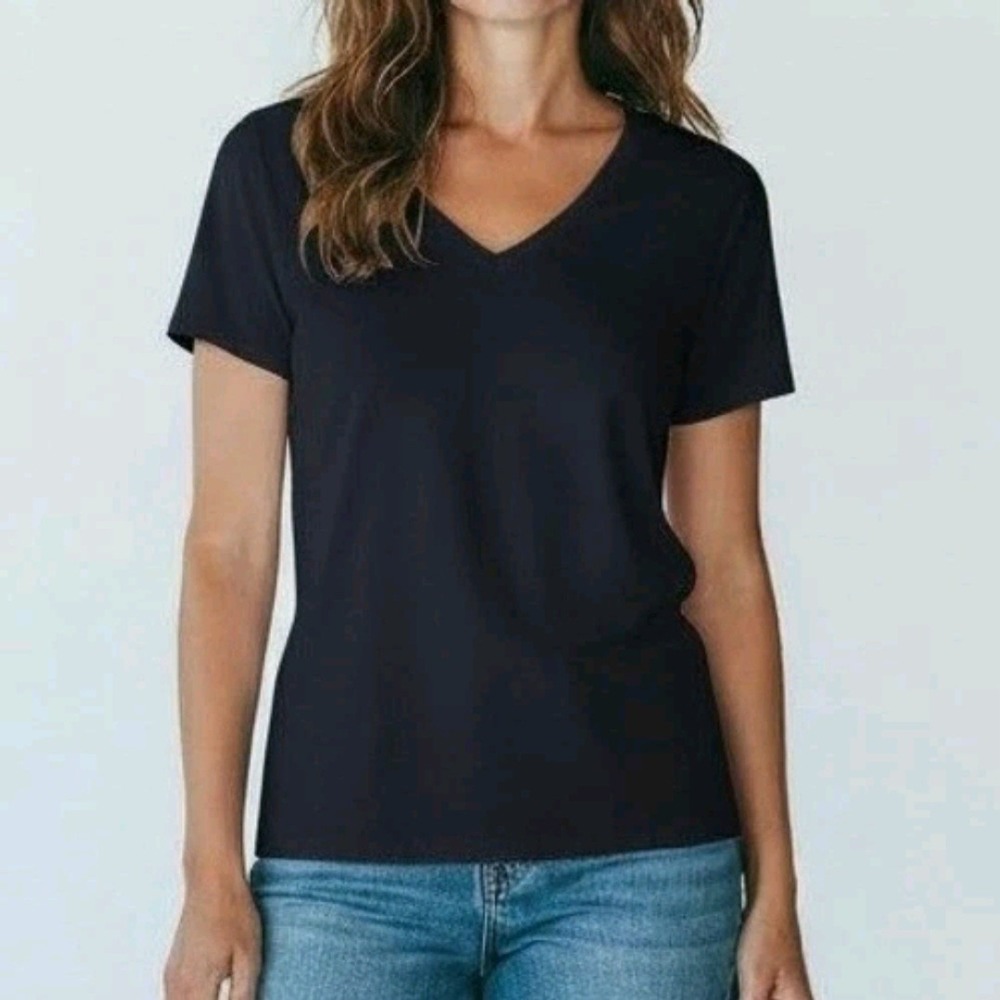 Quince Top Womens XL Cotton Modal V Neck Tee Black Capsule Minimalist Basic